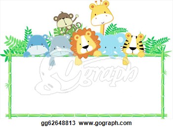 Of Cute Jungle Baby Animals With Blank Sign  Vector Clipart Gg62648813