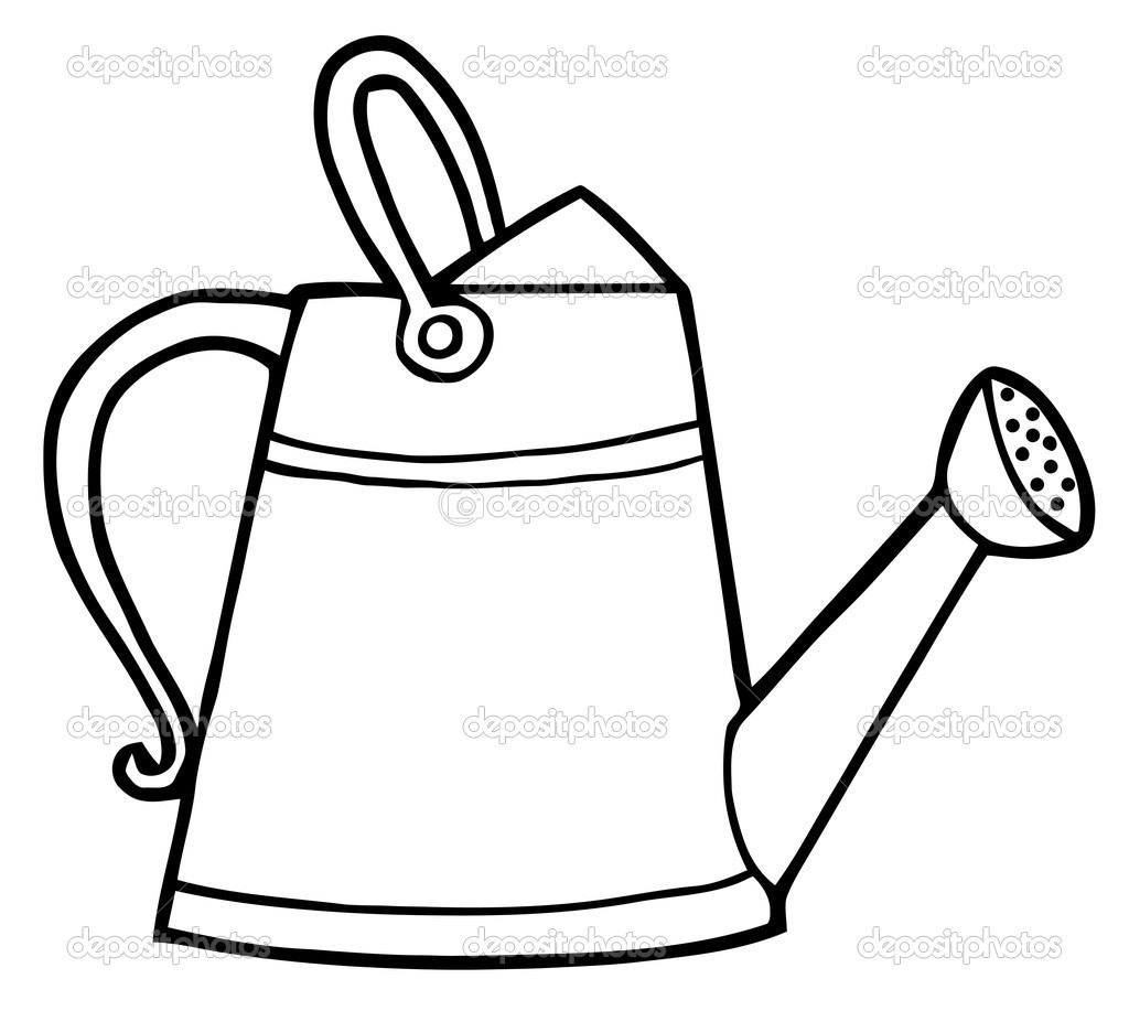 Outline Of A Gardening Watering Can   Stock Photo   Hittoon