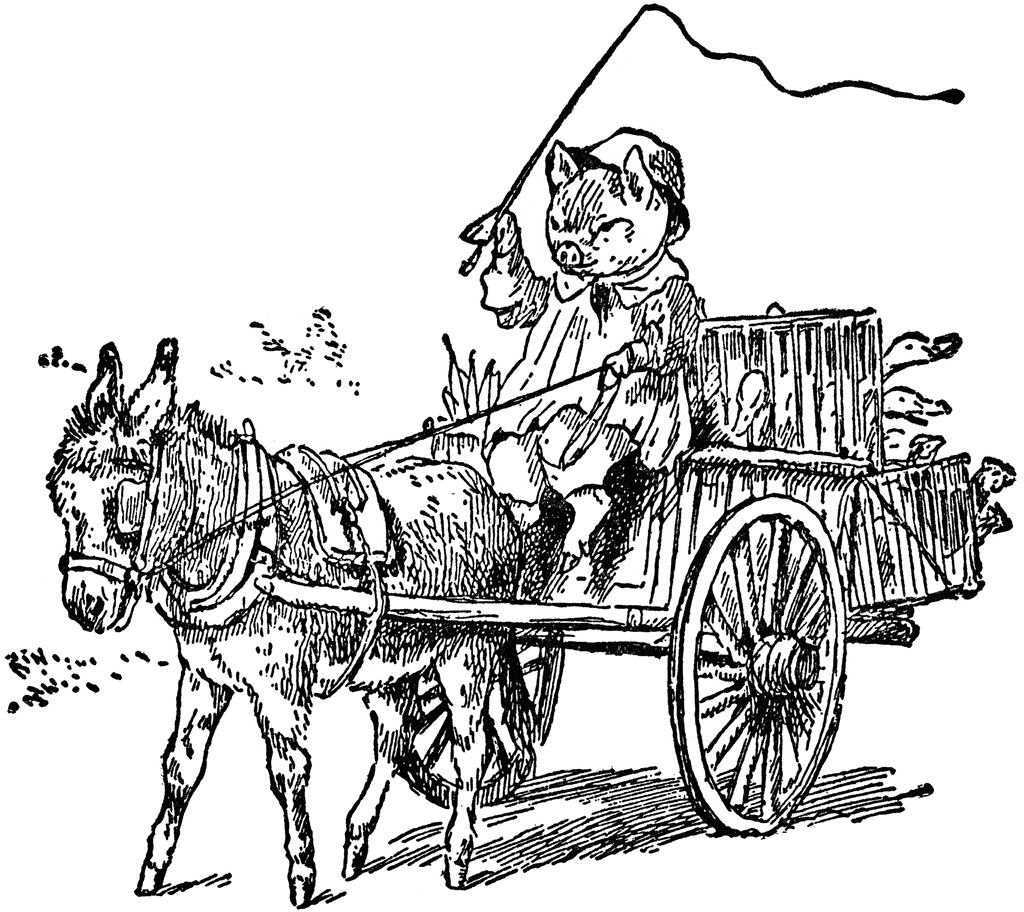 Pig Driving Car Pull By Donkey   Clipart Etc