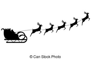 Santa Claus Rides In A Sleigh In Harness On The Reindeer