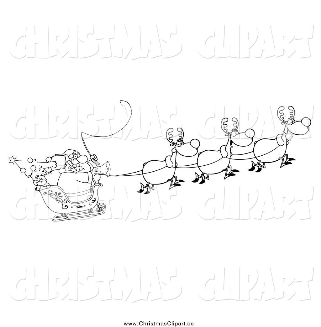 Santa Sleigh Clipart Black And White Clipart Vector Of A Black And