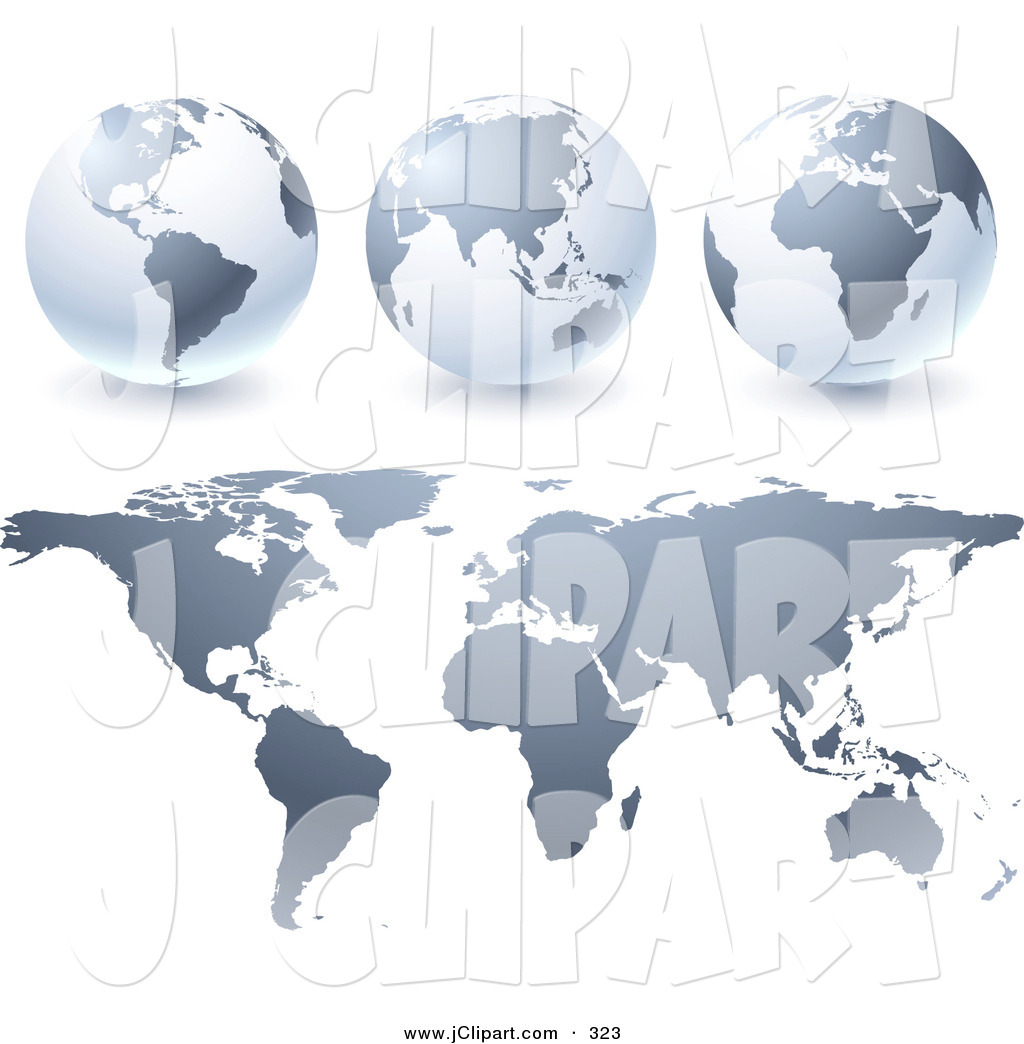 Vector Clip Art Of Gradient Gray Globes And A World Map Over A White