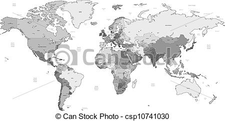 Vectors Of Gray Detailed World Map   Detailed Vector World Map Of Gray