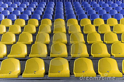 Yellow And Blue Stadium Seats Stock Photos   Image  7486383