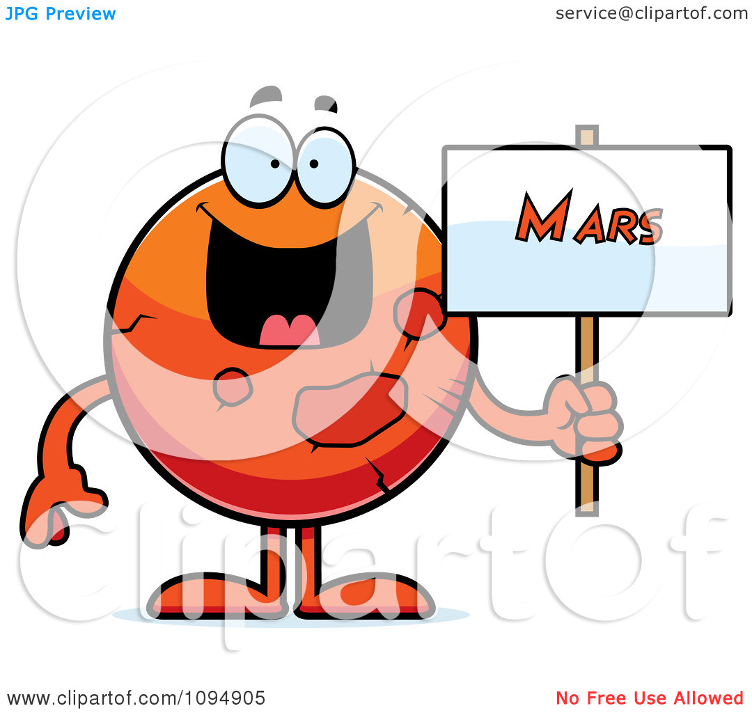 Clipart Planet Mars Holding A Sign   Royalty Free Vector Illustration
