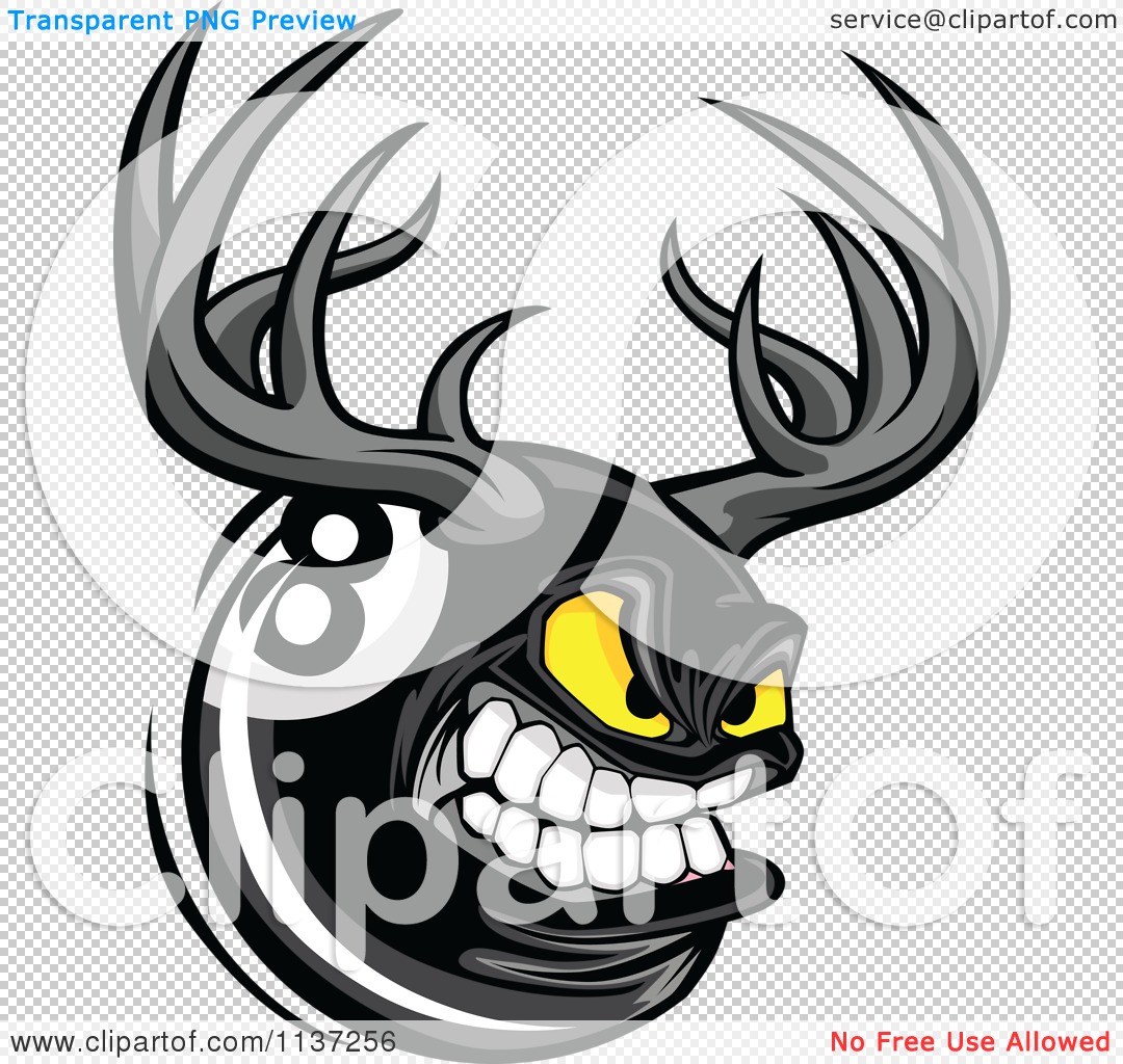 Of An Aggressive Eight Ball With Antlers   Royalty Free Vector Clipart