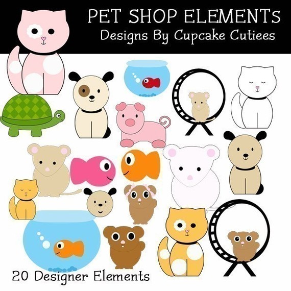 Pet Shop Digital Clipart Elements Commercial Use Instant Download