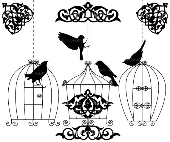 Bird Clipart Clip Art Bird Cage Bird Silhouette Wedding Clipart