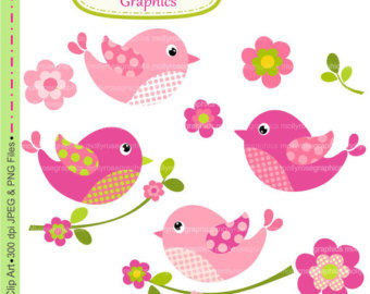 Birds Clip Art  Digital Clip Art Birds And Flowers Invitation Card