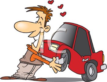 Cartoon Of A Happy Man In Love With His New Car   Royalty Free Clip    