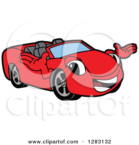 Clipart Of A Happy Red Convertible Car Mascot Character Welcoming    