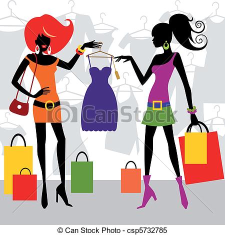 Clipart Vector Of Fashion Shopping Women   Two Fashion Shopping Girls    