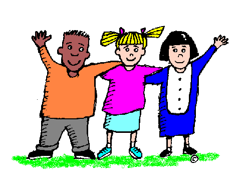 Drawing Of Three Children In A Row With Their Arms Around The Shoulder