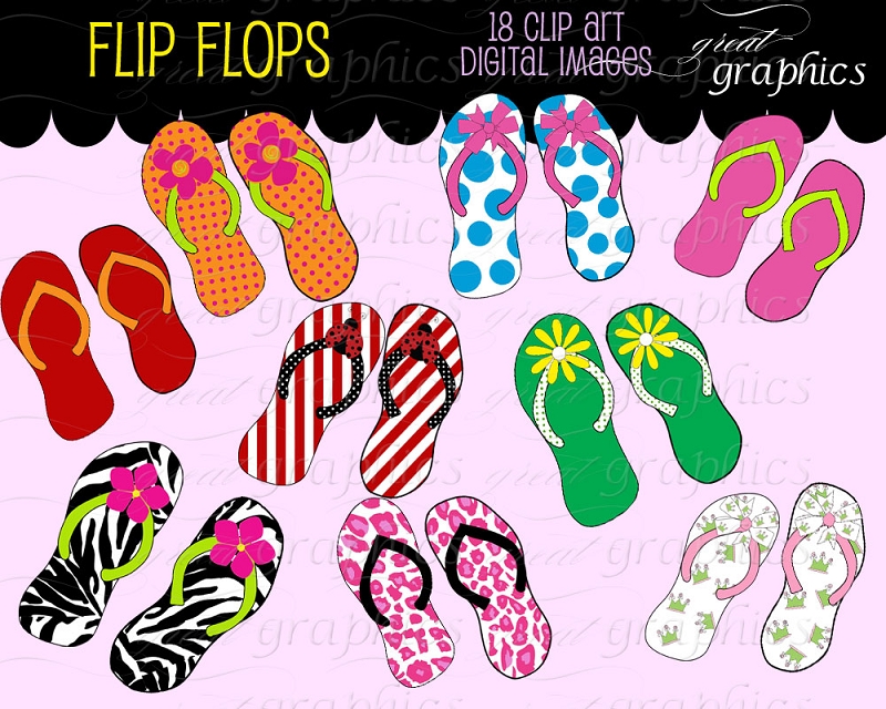 Flip Flop Clip Art Flip Flops Digital Clip Art Printable Clipart
