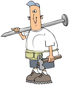 Hammer And A Huge Nail Wearing A Tool Belt Clipart Image Jpg