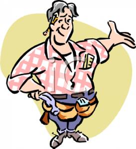 Man Wearing A Tool Belt And Gesturing   Royalty Free Clipart Picture