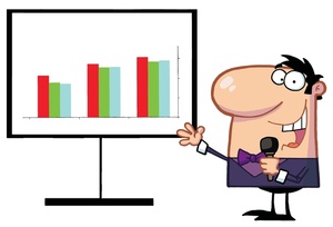 Marketing Clipart Image  A Businessman In Marketing Showing A Trend On