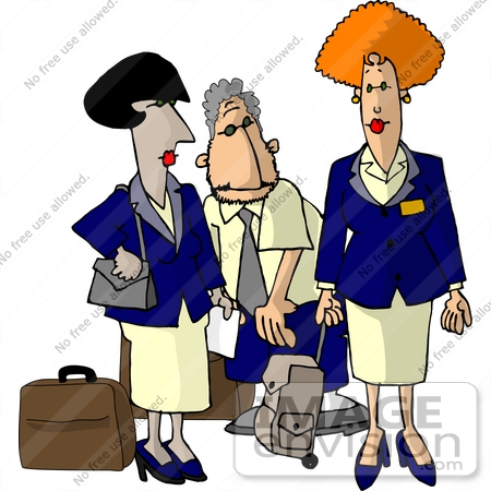 Of One Man And Two Women Flight Attendants With Luggage Clipart  17638