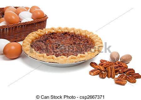 Of Pecan Pie With Ingredients On A White Background   A Pecan