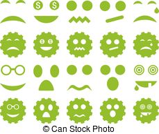 Tool Gear Smile Emotion Icons Vector Set Style Is Flat   