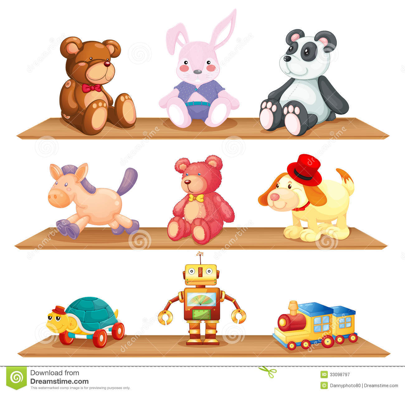 Wooden Shelves With Different Toys Royalty Free Stock Photography