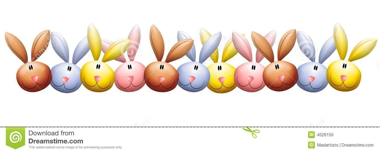 Clip Art Illustration Featuring A Row Of Easter Bunny Rabbit Heads