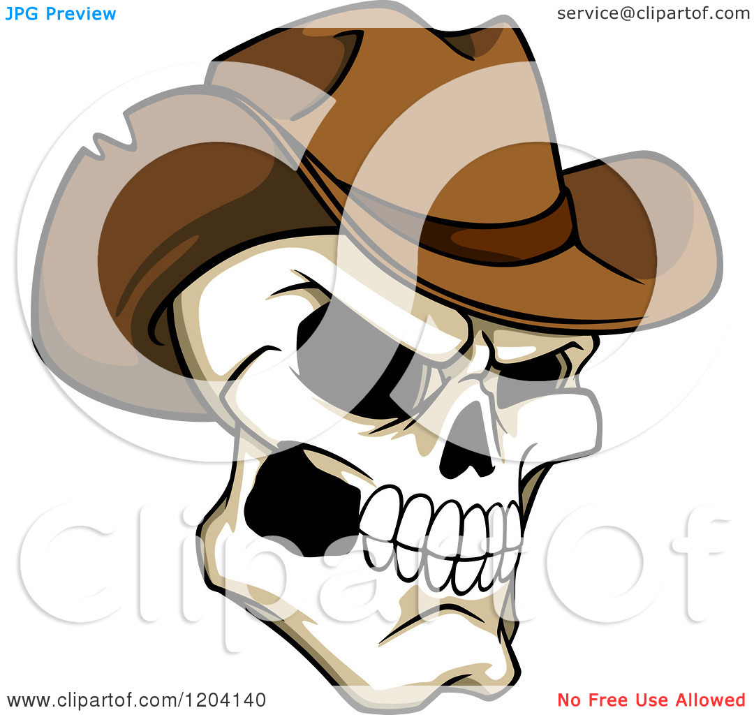 Clipart Of A Broken Cowboy Skull With A Brown Hat   Royalty Free    