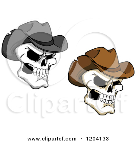 Clipart Of Broken Cowboy Skulls With Hats   Royalty Free Vector
