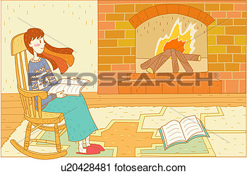 Clipart Of Sitting Winter Rocking Chair Fireplace Sweater Holding