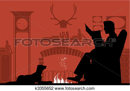 Clipart   Reading By The Fireplace  Fotosearch   Search Clip Art