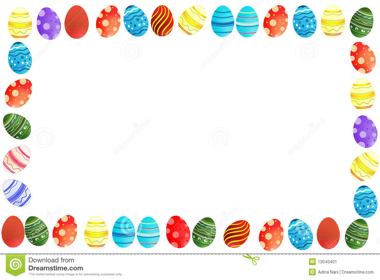 Cute Colorful Easter Eggs Border   Frame White Background