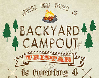 Rustic Vintage Backyard Campout Camp Camping Boy Girl Invitation