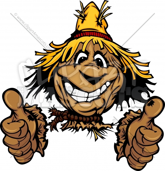 Scarecrow Cartoon Face With Straw Hat Clipart Illustration