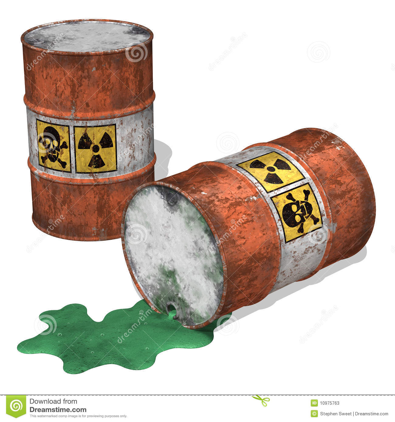 3d Illustration Of Toxic Waste Spilling From An Overturned Drum