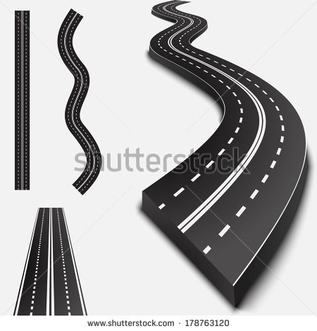 Abstract Asphalt Road Isolated On White With Shadows   Stock Vector