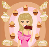 Beautiful Blonde Girl Eating Chocolate Royalty Free Stock Photos