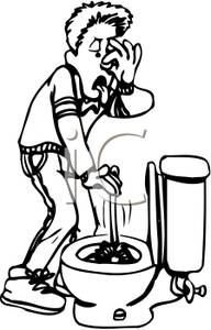 Black And White Man Cleaning A Toilet Clip Art Image