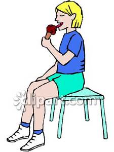 Blond Girl Eating Chocolate Ice Cream   Royalty Free Clipart Picture