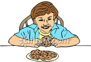 Boy Eating Chocolate Chip Cookies   Royalty Free Clipart Picture