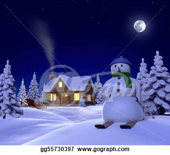      Cabin And Snow Sleigh At Night  Stock Clipart Gg55730397   Gograph