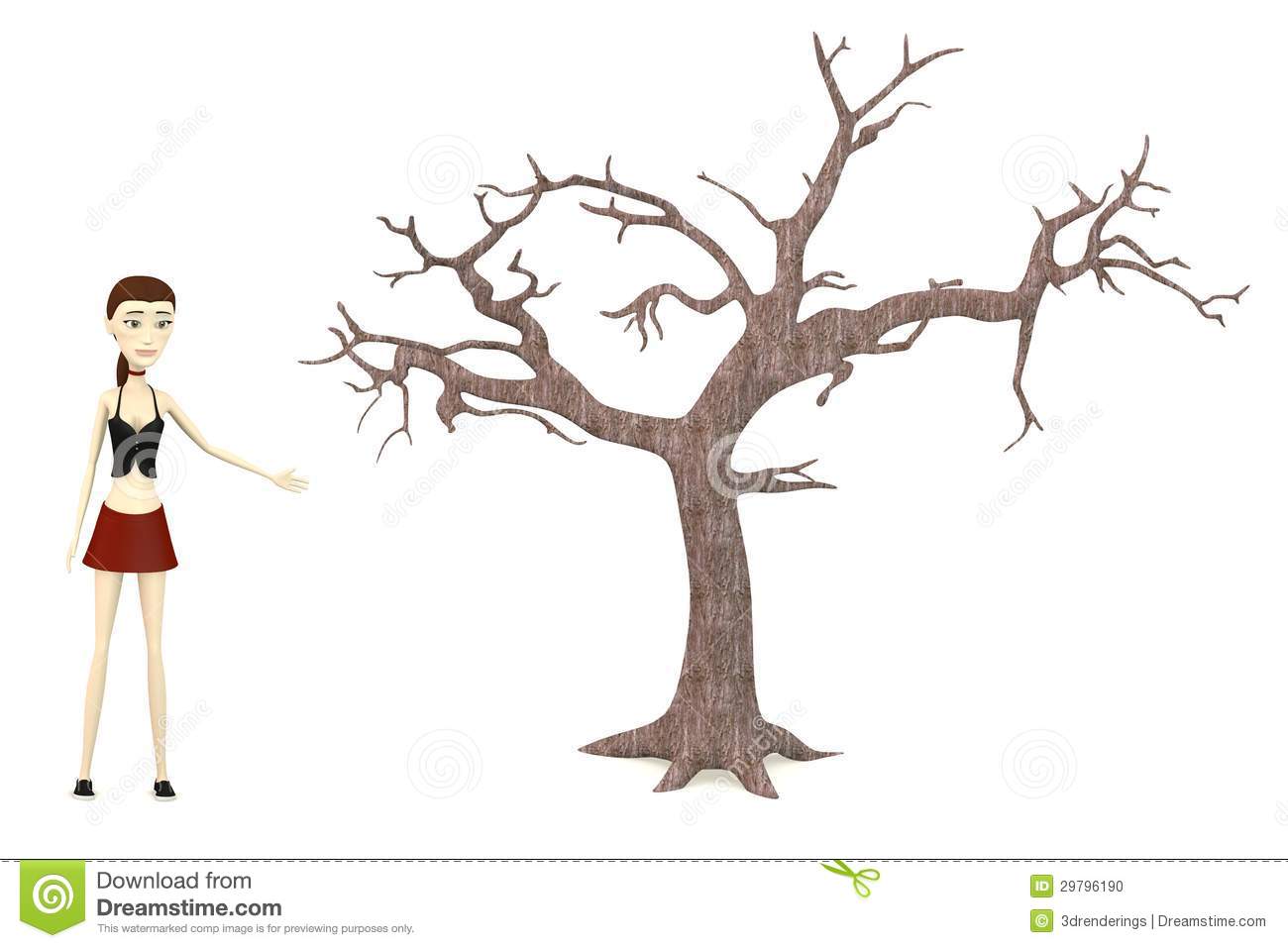 Cartoon Girl With Dead Tree Stock Photo   Image  29796190