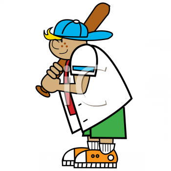 Cartoon Of A Boy Playing Baseball   Royalty Free Clip Art Illustration