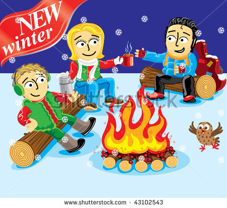     Cartoon Personage  Winter Christmas Holiday  Camping    Stock Photo