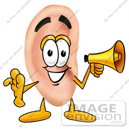 Clip Art Graphic Of A Human Ear Cartoon Character Holding A Megaphone