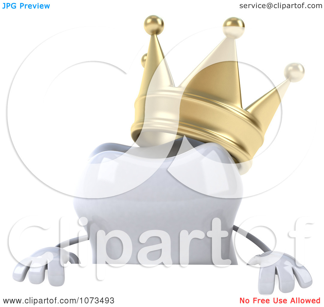 Clipart 3d Crowned Tooth Holding A Sign Board   Royalty Free Cgi