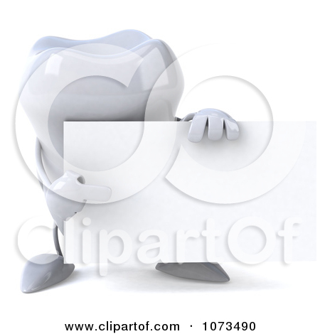 Clipart 3d Dental Tooth Holding A Blank Sign 2   Royalty Free Cgi