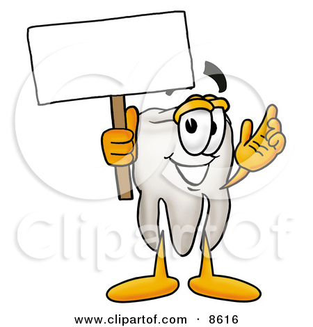 Clipart Picture Of A Tooth Mascot Cartoon Character Holding A Blank