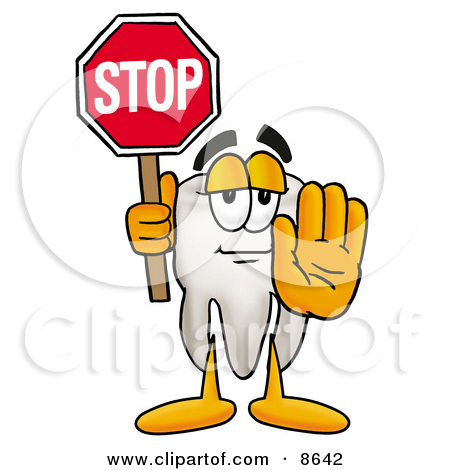 Clipart Picture Of A Tooth Mascot Cartoon Character Holding A Stop