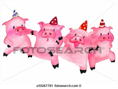 Clipart   Watercolor Pig Painting Birthday Dancing  Fotosearch