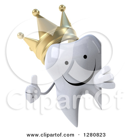 Crowned Tooth Character Holding A Thumb Up Around A Sign By Julos